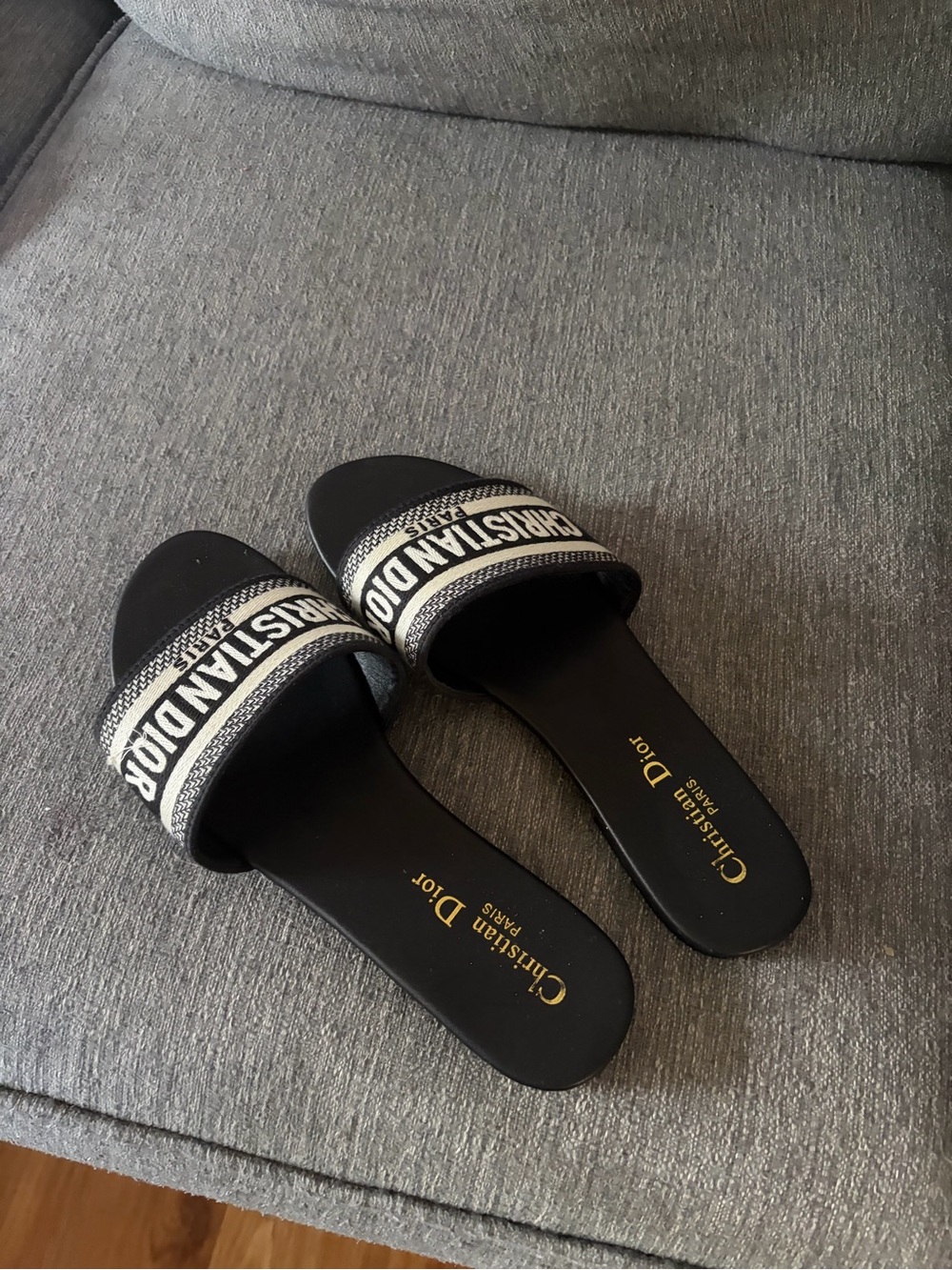 Dior Black Slide Sandals with White Logo Strap